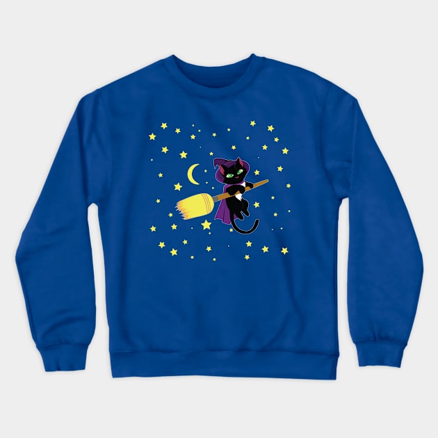 Flying Witch Cat Crewneck Sweatshirt by SakuraDragon